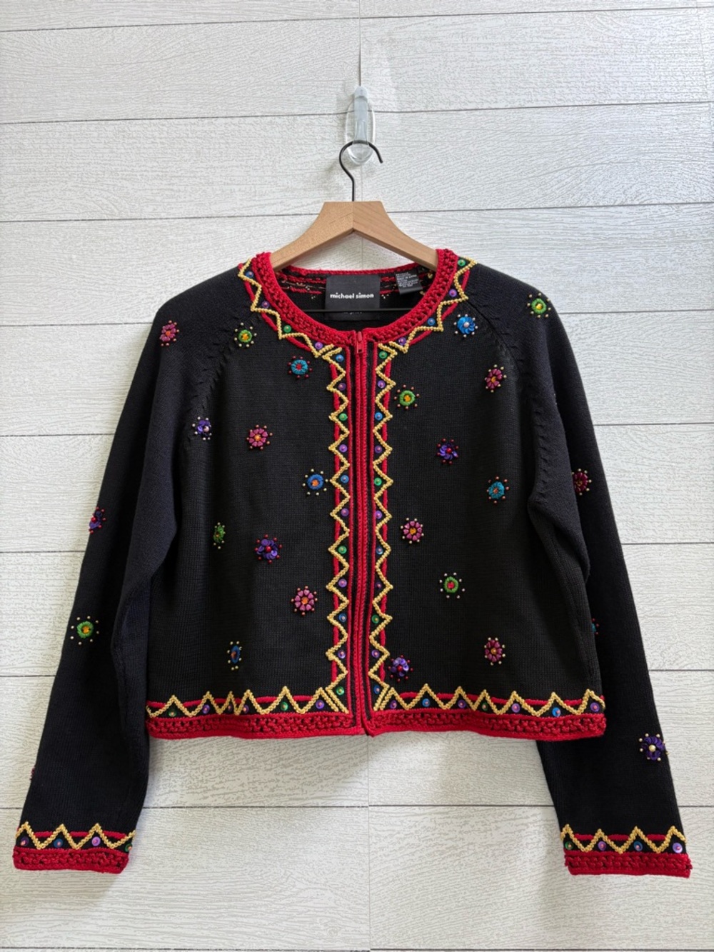 Michael Simon New York 1999 Vintage Beaded Sequin Cardigan Sweater Large